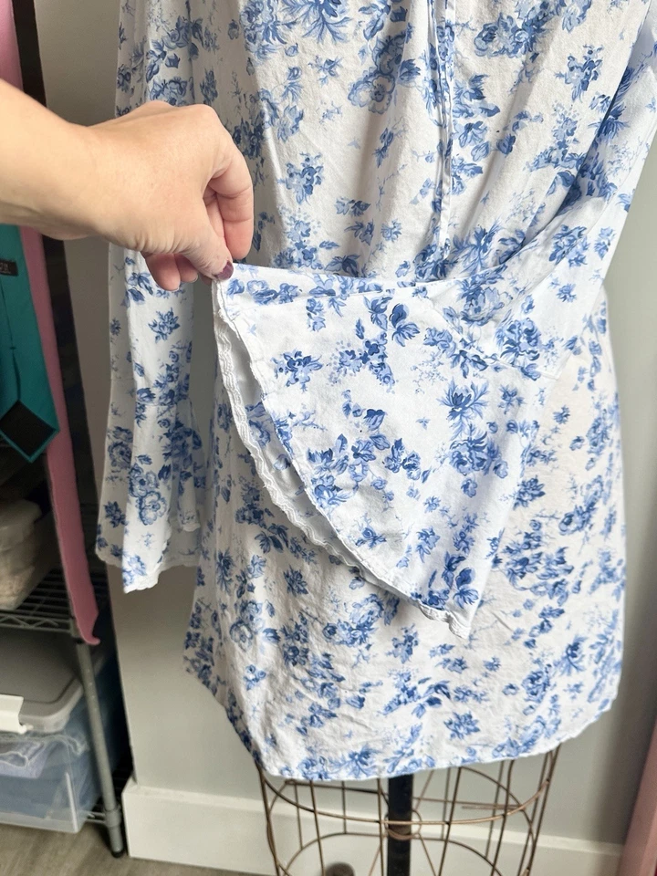 Camisón de algodón vintage Victoria's Secret floral azul boho festival manga campana L Foto 3 de 4