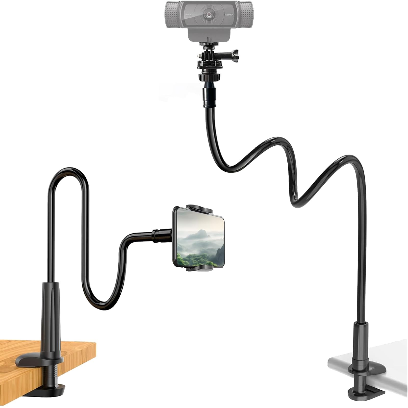 Webcam Stand for Desk, Flexible Gooseneck Webcam Mount Holder Arm with Phone ...-image