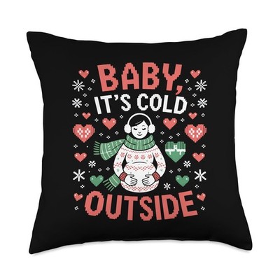 Baby It's Cold Outside Pregnant Pregnancy Baby Announcement Throw Pillow