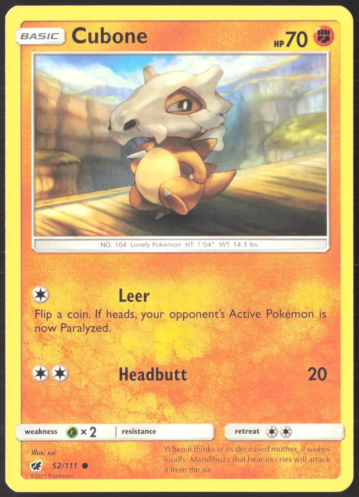 Cubone Normal 52/111 SM - Crimson Invasion NM
