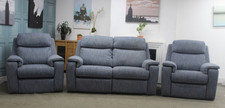 G PLAN ELLIS ELECTRIC RECLINER 2 SEATER SOFA & CHAIR IN BLUE FABRIC. RRP £4373.