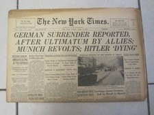 The New York Times Newspaper April 29 1945 German Surrender Hitler Dying
