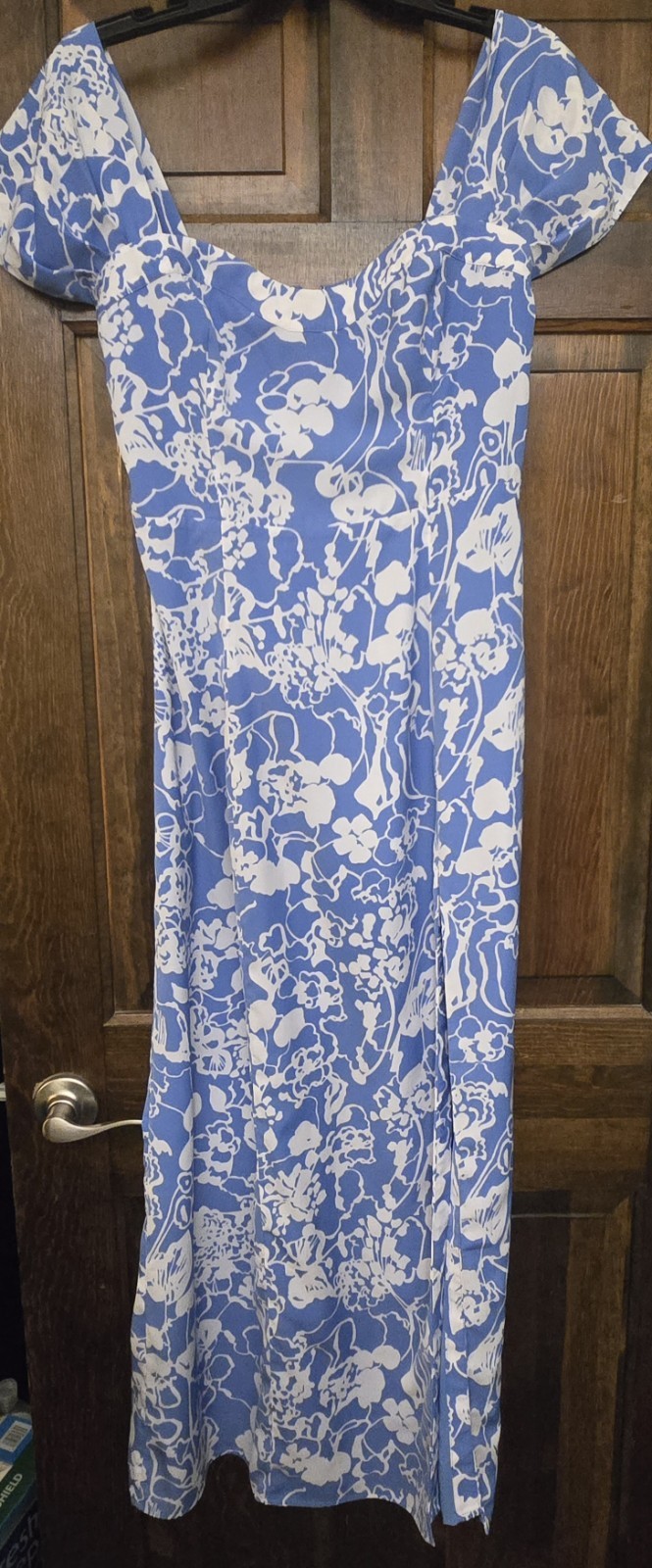 Abercrombie & Fitch Camille Blue White Floral Off Shoulder Maxi Long Dress  M