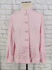 Coldwater Creek Linen Blend Jacket Eyelets Mandarin Collar Cottage Pink Size 10
