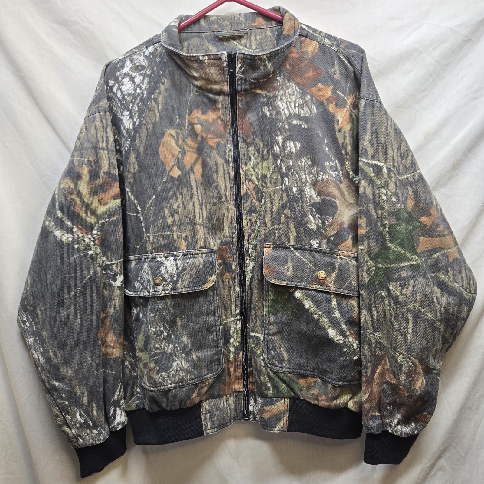 Vintage Cabela’s Mossy Oak Camo Hunting Bomber Jacket Men's XL Full-Zip Pockets