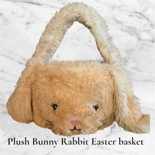 Plush Bunny Easter Basket White Plush Fabric With Handle