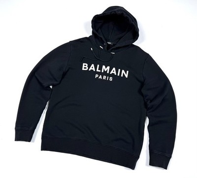 Men's BALMAIN Paris Logo Black Casual Cotton Hoodie Sweatshirt Size M/L