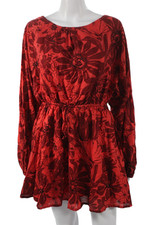 Faithfull The Brand Womens Blouson Floral Red Cotton Dress Size 2