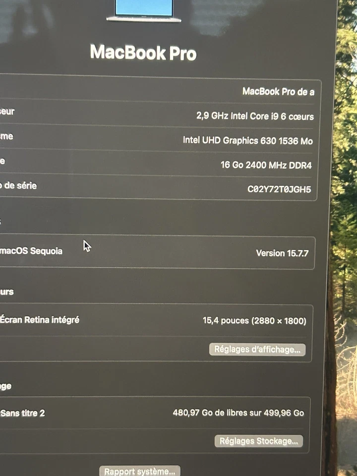 Apple MacBook Pro 15" 2018 · i9 · 16GB · 500GB, photo 4 sur 5
