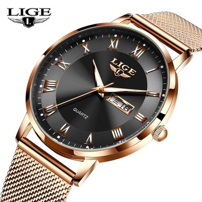 LIGE Ultra-thin Men Women Watch Quartz Luminous 30M Waterproof Ladies Wristwatch