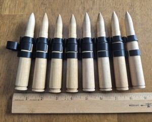8 Solid Wood 50 BMG Inert Dummy Rounds & 8 3D Printed Links For  Display