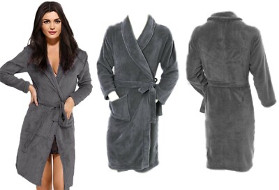 New Soft Fleece Dressing Gown Grey Bath Robe Pockets Unisex Ladies Mens  *LICK* | eBay