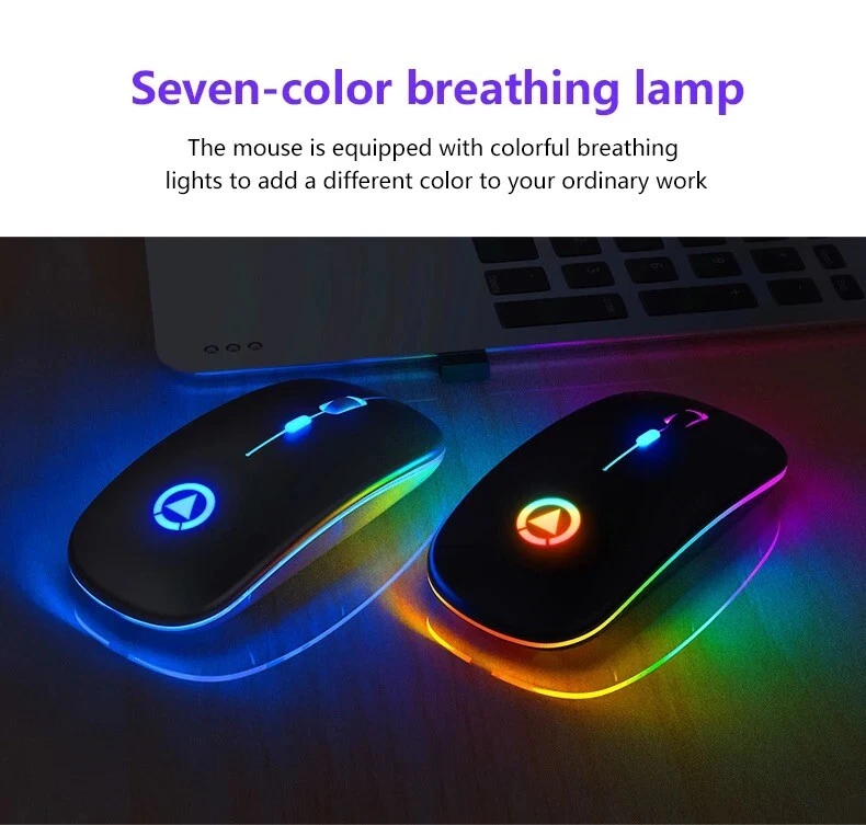 2.4GHz Wireless Optical Mouse USB Rechargeable RGB Cordless Mice For PC Laptop - Image 3 of 4