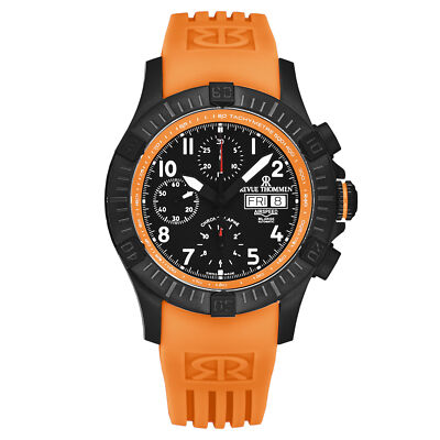 Revue Thommen Mens Air speed Black Dial Orange Strap Automatic Watch 16071.6779