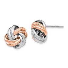 Sterling Silver Rose Rhodium-plated Post Stud Earrings 4.25gm L-15mm, W-18.5mm