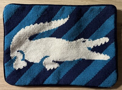 Jonathan Adler WOOL Alligator Needlepoint Pillow Case, Blue, 11.5  X 8 , Vintage