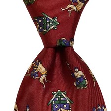 Men's Designer 100% Silk Necktie 56 7/8" x 3 5/8" Geometric Red/Multi-Color GUC