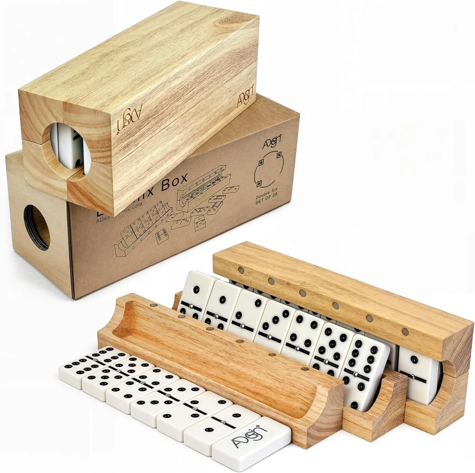 Professional Double 6s Domino Game Set - 28 Solid Wood Tiles and Magnetic Box - Image 3 of 4