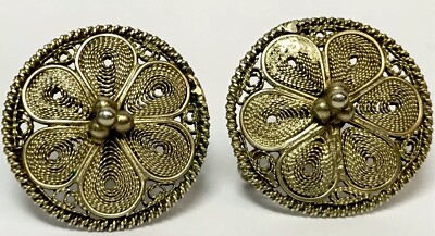 VINTAGE GOLDFARBENE STERLINGSILBER GEFLOCHTENE SCHRAUB OHRRINGE 925 UNIKAT