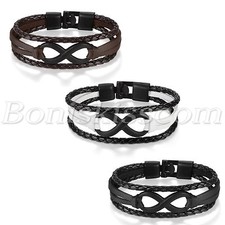 Moda Amor Infinito Símbolo Amistad Para hombres Mujeres Cuero Pulsera Puño Envolvente