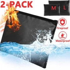 Waterproof & Fireproof Document Bag Money Bags Fire Safe Storage Pouch w/Zipper