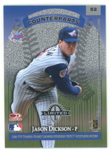 RANDY JOHNSON / JASON DICKSON 1997 Donruss Limited Counterparts #52 - Picture 3 of 3