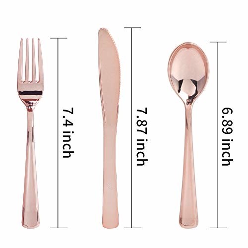 Rose Gold Silverware Set Fancy Disposable Holiday Wedding Christmas Best Elegant - Picture 2 of 8