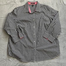 Lauren Ralph Lauren Gingham Plaid Shirt 1X Womens 3/4 Sleeve Black White