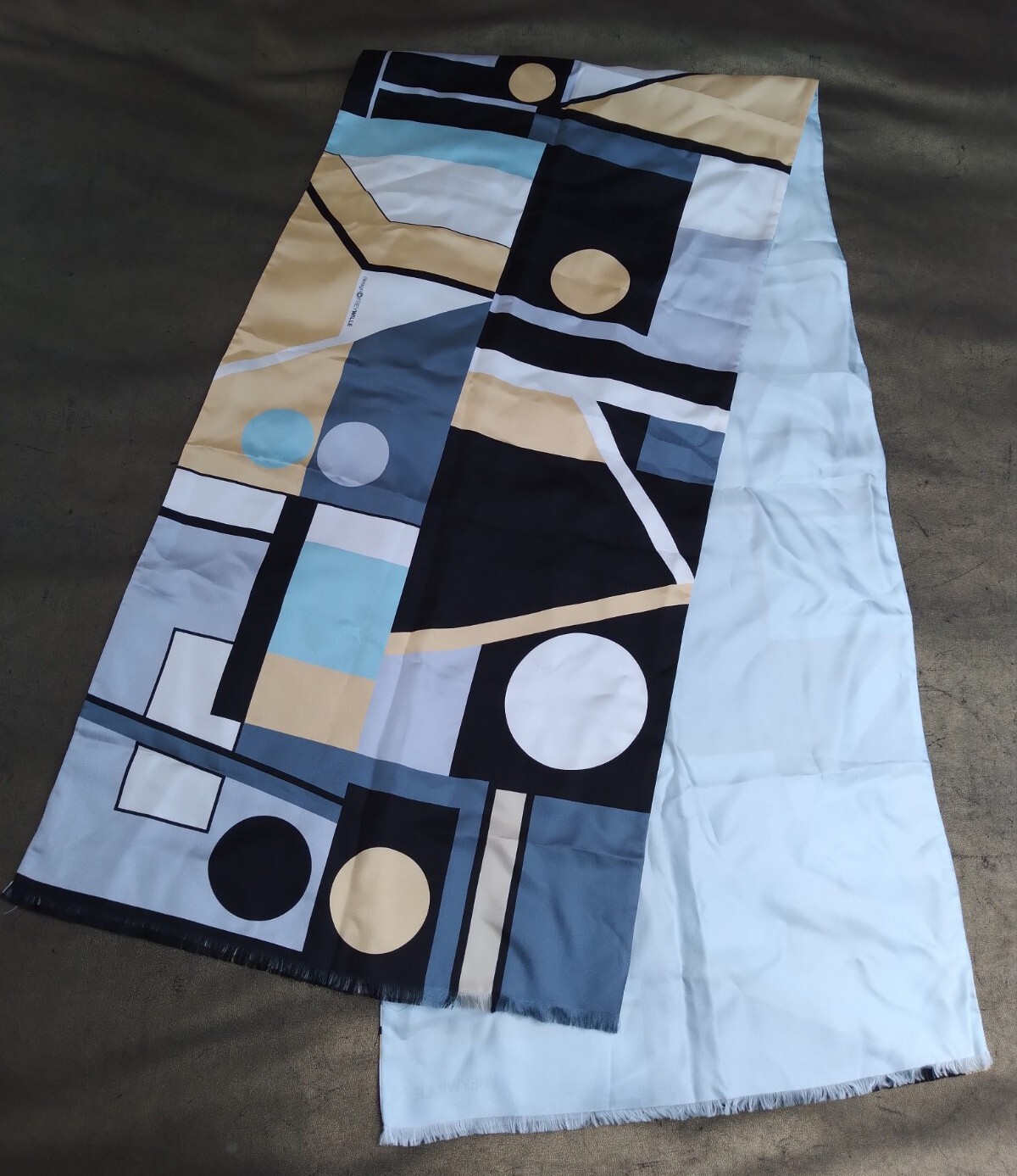 Frey Wille Silk Scarf Hommage To Sophie Taeuber-Arp Abstract Lined Blue Beige