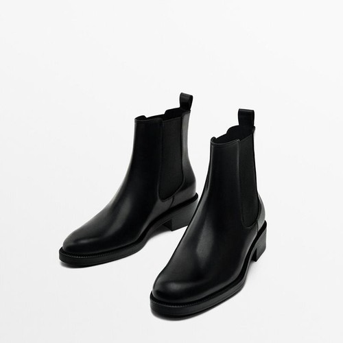 Botines Chelsea planos de cuero Massimo Dutti para mujer - Imagen 1 de 8