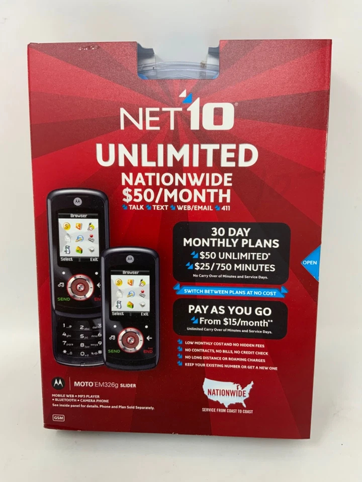 Motorola EM326g Slider Cell Phone New Free Ship Net10 Unlimited - Image 2 of 4