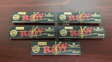 RAW Classic Black Connoisseur KING SIZE SLIM Cigarette Papers+Tips-5 PACKS