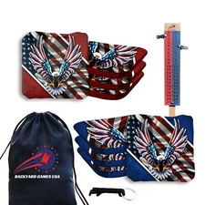 Pro Cornhole Bags Set of 8 Regulation - Slick n Stick Bean Bags w Score Tower