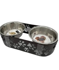 Elevated Raised Dog Cat Pet Feeder Double Bowl Food Water Stand Stainless Steel