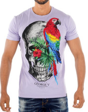 Avenue George V Paris T-Shirt Men's purple fitted tee Rhinestone Skull 2XL