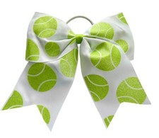 NEW "GLITTERY TENNIS BALL" Cheer Bow Pony Tail Ribbon Girls Hair Bows Sports