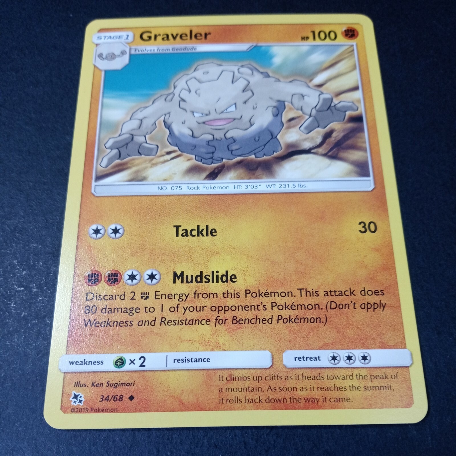 Pokemon Hidden Fates Graveler Uncommon Card 34/68 NM