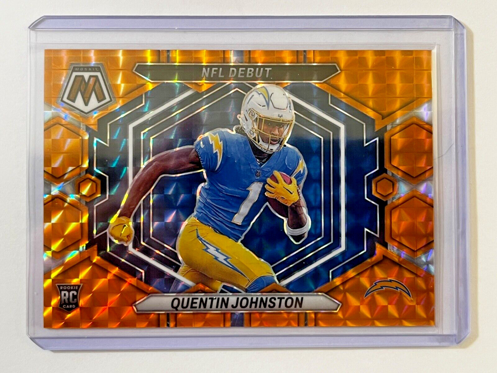 2023 Panini Mosaic ORANGE PRIZM NFL DEBUT #d/199 Quentin Johnston LA Chargers