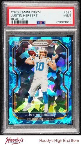 2020 Panini Prizm Prizms Blue Ice #325 Justin Herbert RC 22/99 ROOKIE PSA 9 MINT