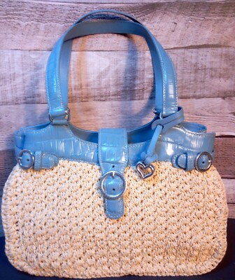 Brighton Handbag Straw Purse Blue Straps