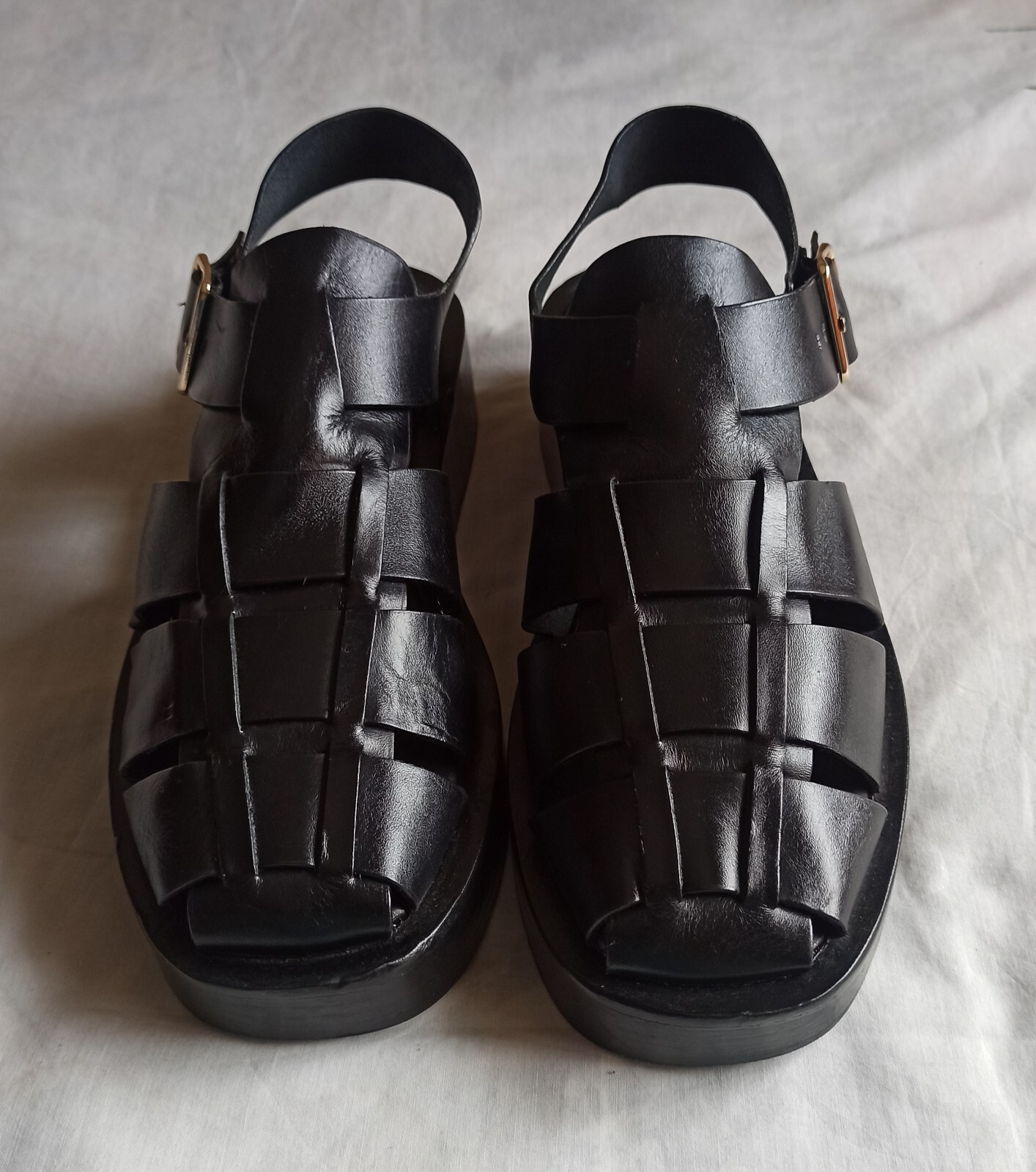 Arket Womens Black Cage Leather Sandals 