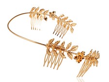 Chic Golden Metal Tone Symmetrical Rose and Leaves Head Band