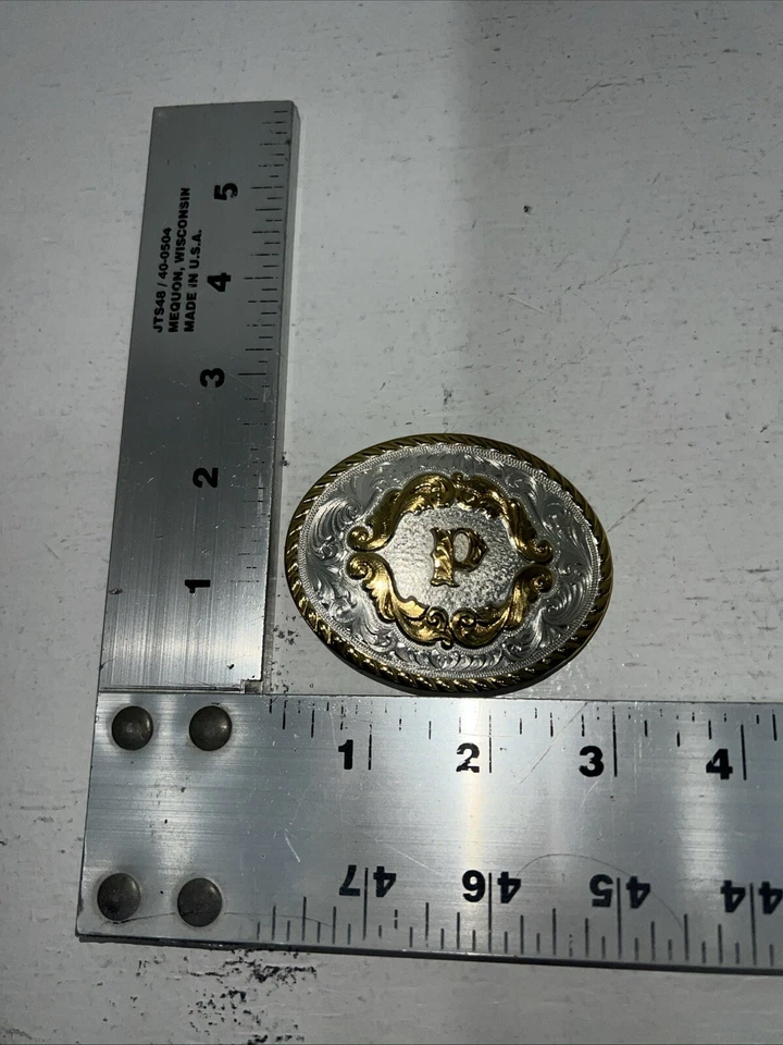 Nueva hebilla de cinturón para mujer Montana Silversmiths dorada plateada "P". 5000P A-105 Foto 4 de 4