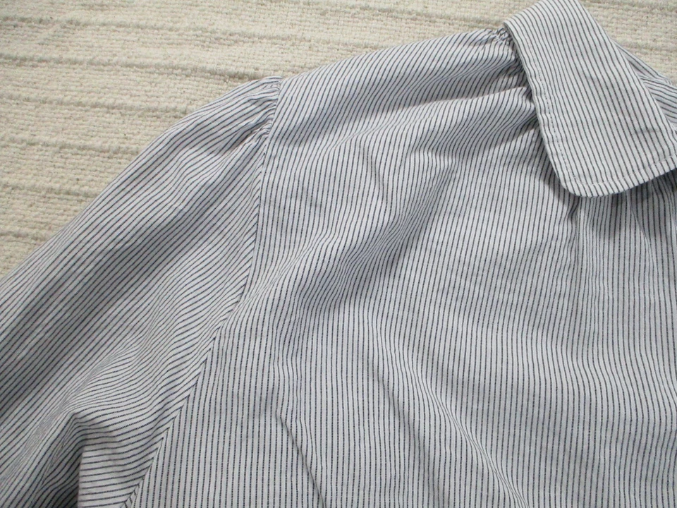 Camisa Loft Mujer 18 Blanca Rayas Alta Baja Manga Larga Botón Algodón Gris Blusa Foto 3 de 4
