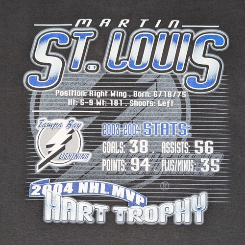 T-shirt 2004 Tampa Bay Lightning NHL MVP Martin St Louis taglia XL nuova - Foto 6 di 8