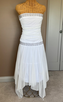 white mesh prom dress Cole White Polka Mesh Prom Dress - US 0