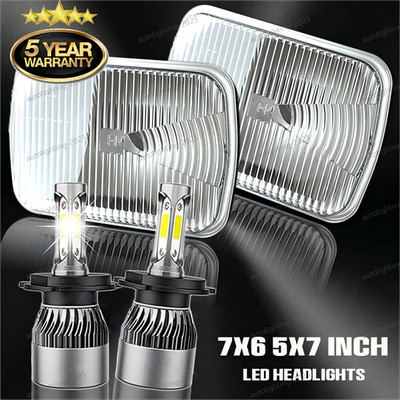 For Ford Bronco 1978-1986 Pair 5x7'' 7x6'' Square LED Headlights Hi/Lo Beam White