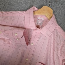 Brooks Brothers Dress Shirt Mens 15.5-4/5 Pink Excellent Non-Iron Windowpane