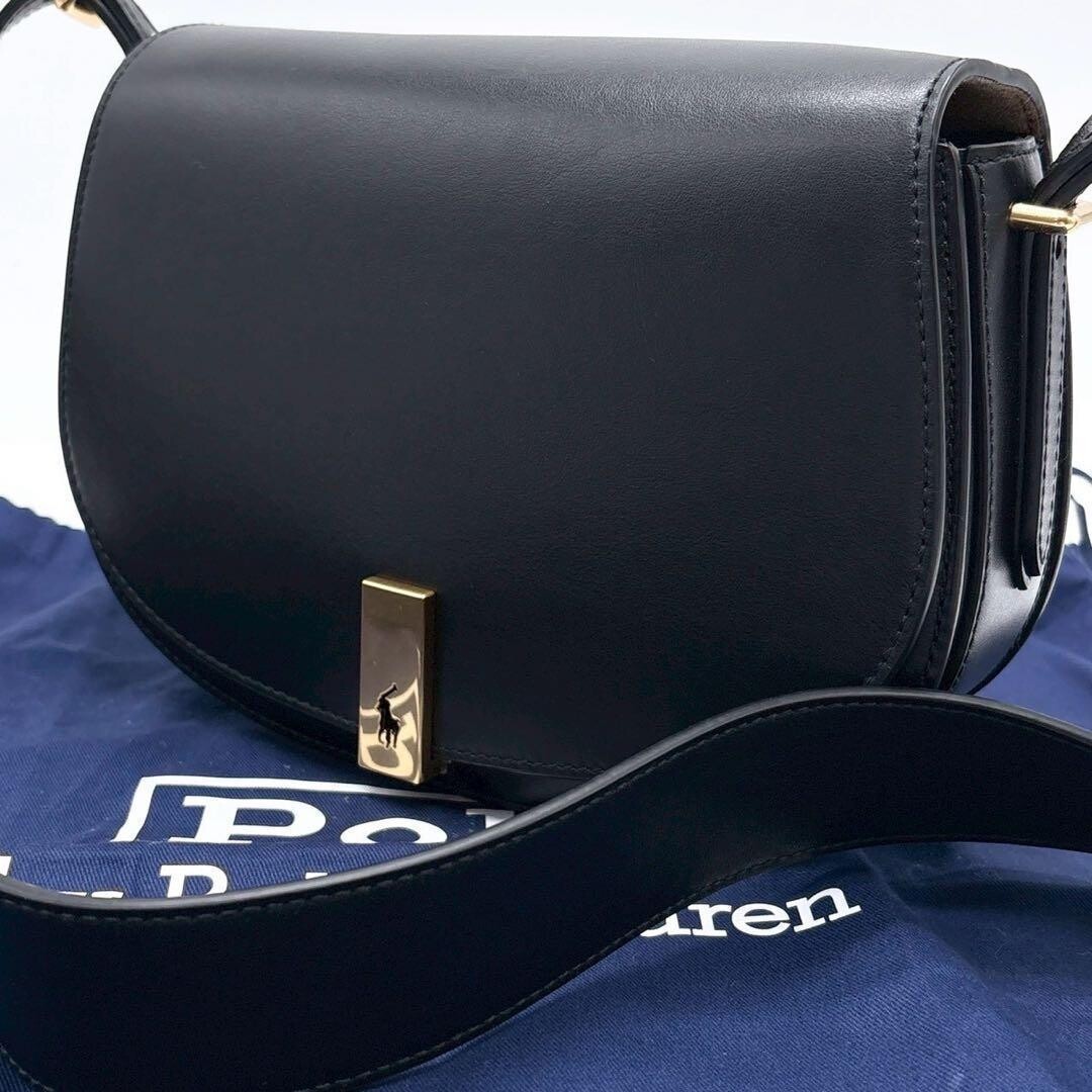 Authentic Polo Ralph Lauren Black Leather Mini Saddle Bag