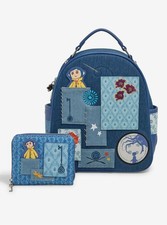 Loungefly Coraline Denim Backpack Wallet Set Patchwork - New With Tags Wrapped 